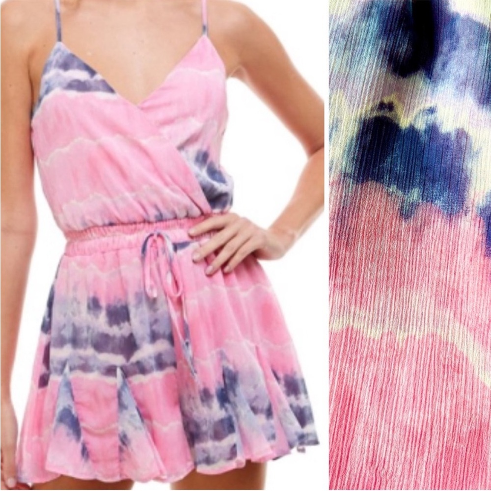 💸 5/20 Rixxi Pastel Tie Dye Pink & Blue Flirty Surplice Romper Playsuit